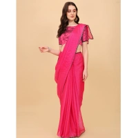 Women's Silk Blend Embellished Saree With Unstitched Blouse 5.5Mtr (Pink) - Pink