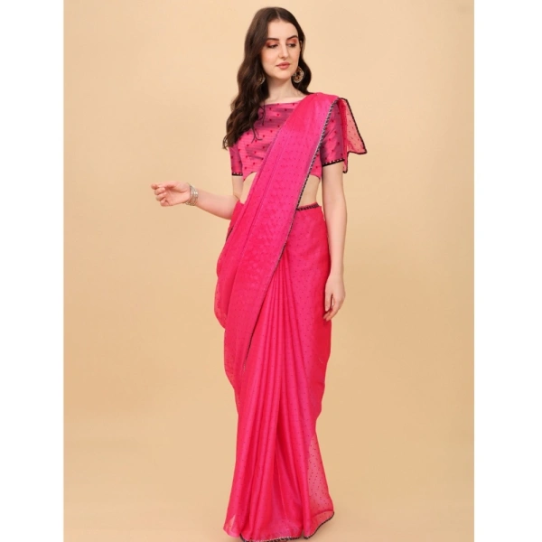 Women's Silk Blend Embellished Saree With Unstitched Blouse 5.5Mtr (Pink) - Pink
