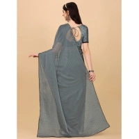 Women's Silk Blend Embellished Saree With Unstitched Blouse 5.5Mtr (Silver) - Silver