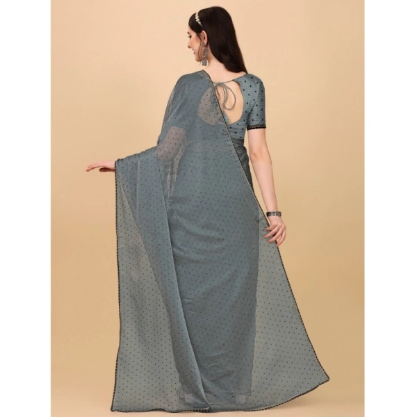 Women's Silk Blend Embellished Saree With Unstitched Blouse 5.5Mtr (Silver) - Silver