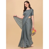 Women's Silk Blend Embellished Saree With Unstitched Blouse 5.5Mtr (Silver) - Silver