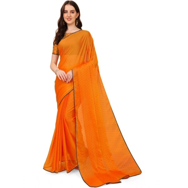 Women's Silk Blend Embellished Saree With Unstitched Blouse 5.5Mtr (Orange) - Orange
