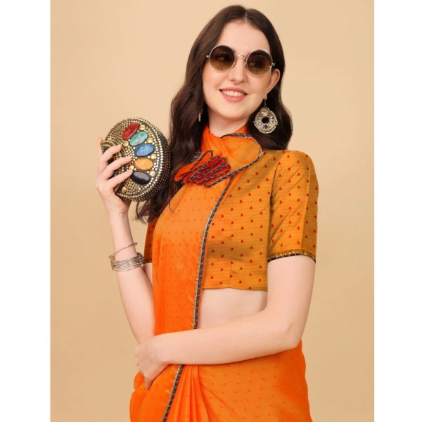 Women's Silk Blend Embellished Saree With Unstitched Blouse 5.5Mtr (Orange) - Orange
