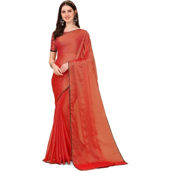 Women's Silk Blend Embellished Saree With Unstitched Blouse 5.5Mtr (Red) - Red