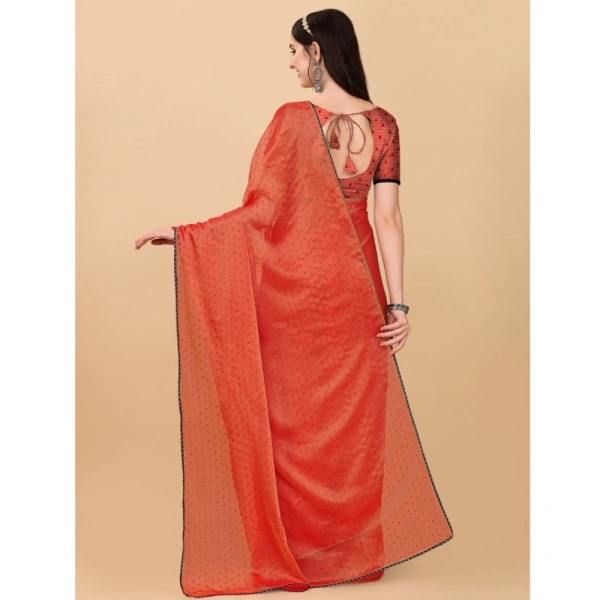 Women's Silk Blend Embellished Saree With Unstitched Blouse 5.5Mtr (Red) - Red