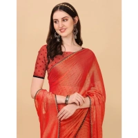 Women's Silk Blend Embellished Saree With Unstitched Blouse 5.5Mtr (Red) - Red