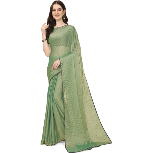Women's Silk Blend Embellished Saree With Unstitched Blouse 5.5Mtr (Light Green) - Light Green