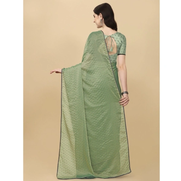 Women's Silk Blend Embellished Saree With Unstitched Blouse 5.5Mtr (Light Green) - Light Green