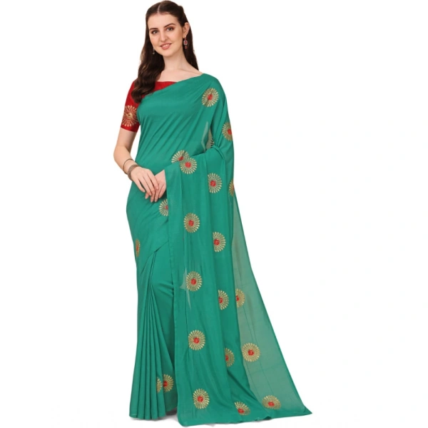 Women's Silk Blend Embroidered Saree With Unstitched Blouse 5.5Mtr (Green) - Green