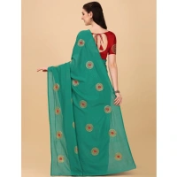 Women's Silk Blend Embroidered Saree With Unstitched Blouse 5.5Mtr (Green) - Green