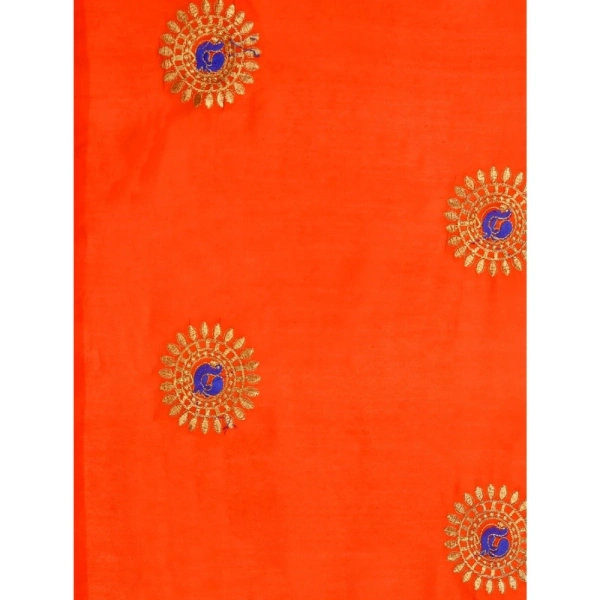 Women's Silk Blend Embroidered Saree With Unstitched Blouse 5.5Mtr (Orange) - Orange