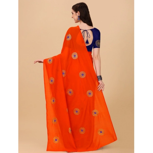 Women's Silk Blend Embroidered Saree With Unstitched Blouse 5.5Mtr (Orange) - Orange