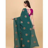 Women's Silk Blend Embroidered Saree With Unstitched Blouse 5.5Mtr (Dark Green) - Dark Green
