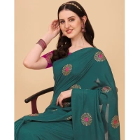 Women's Silk Blend Embroidered Saree With Unstitched Blouse 5.5Mtr (Dark Green) - Dark Green