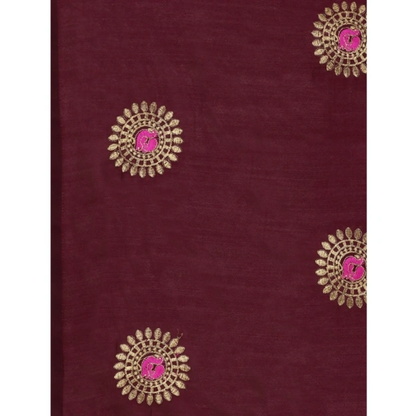 Women's Silk Blend Embroidered Saree With Unstitched Blouse 5.5Mtr (Brown) - Brown
