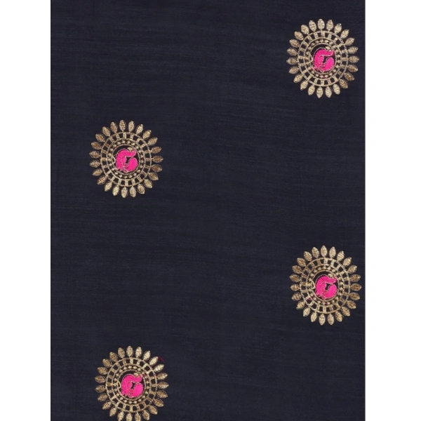 Women's Silk Blend Embroidered Saree With Unstitched Blouse 5.5Mtr (Black) - Black