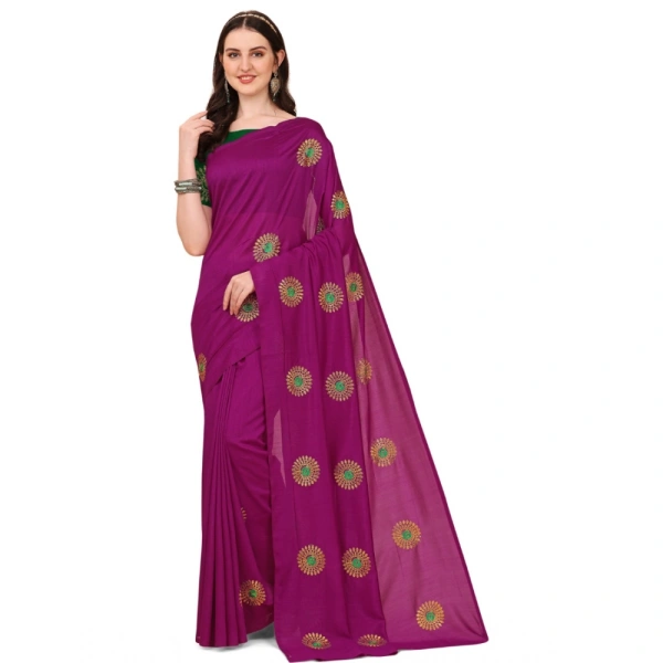 Women's Silk Blend Embroidered Saree With Unstitched Blouse 5.5Mtr (Purple) - Purple