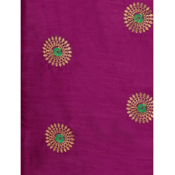 Women's Silk Blend Embroidered Saree With Unstitched Blouse 5.5Mtr (Purple) - Purple
