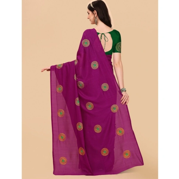 Women's Silk Blend Embroidered Saree With Unstitched Blouse 5.5Mtr (Purple) - Purple