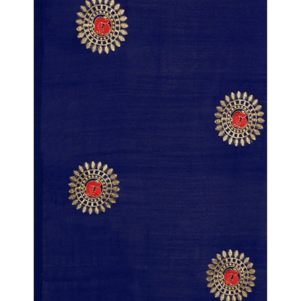 Women's Silk Blend Embroidered Saree With Unstitched Blouse 5.5Mtr (Blue) - Blue