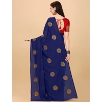 Women's Silk Blend Embroidered Saree With Unstitched Blouse 5.5Mtr (Blue) - Blue