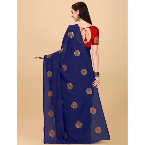 Women's Silk Blend Embroidered Saree With Unstitched Blouse 5.5Mtr (Blue) - Blue