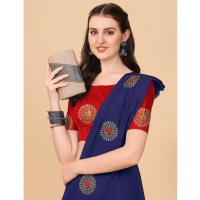 Women's Silk Blend Embroidered Saree With Unstitched Blouse 5.5Mtr (Blue) - Blue