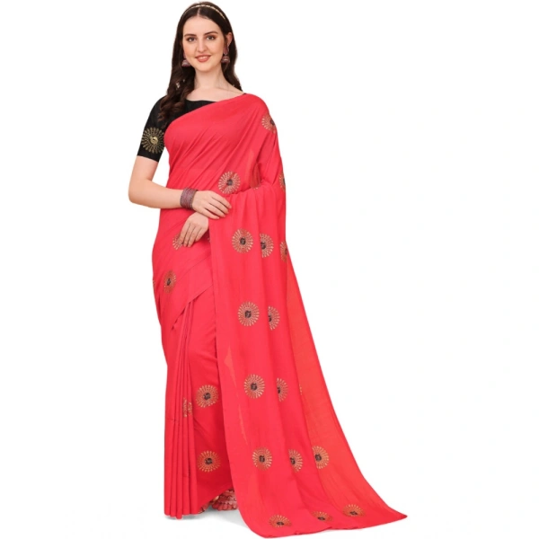 Women's Silk Blend Embroidered Saree With Unstitched Blouse 5.5Mtr (Pink) - Pink