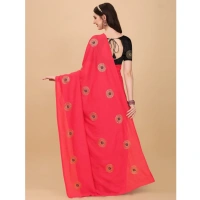 Women's Silk Blend Embroidered Saree With Unstitched Blouse 5.5Mtr (Pink) - Pink