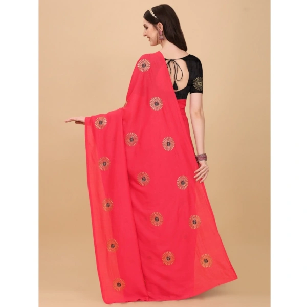 Women's Silk Blend Embroidered Saree With Unstitched Blouse 5.5Mtr (Pink) - Pink