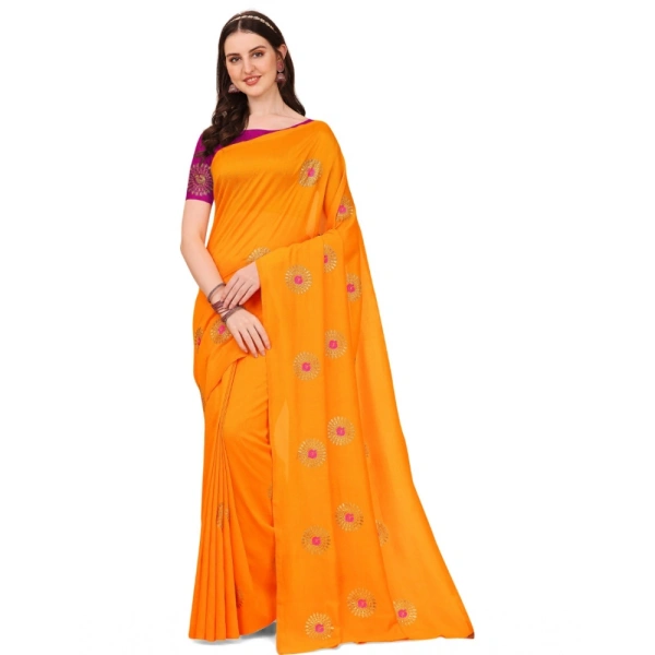 Women's Silk Blend Embroidered Saree With Unstitched Blouse 5.5Mtr (Yellow) - Yellow
