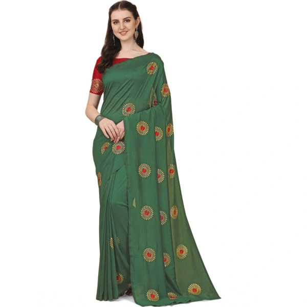 Women's Silk Blend Embroidered Saree With Unstitched Blouse 5.5Mtr (Light Green) - Light Green
