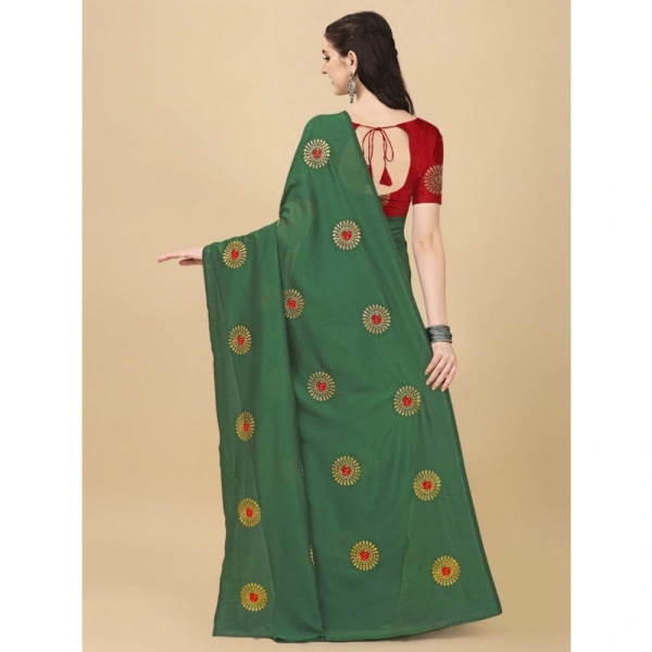 Women's Silk Blend Embroidered Saree With Unstitched Blouse 5.5Mtr (Light Green) - Light Green