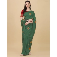 Women's Silk Blend Embroidered Saree With Unstitched Blouse 5.5Mtr (Light Green) - Light Green