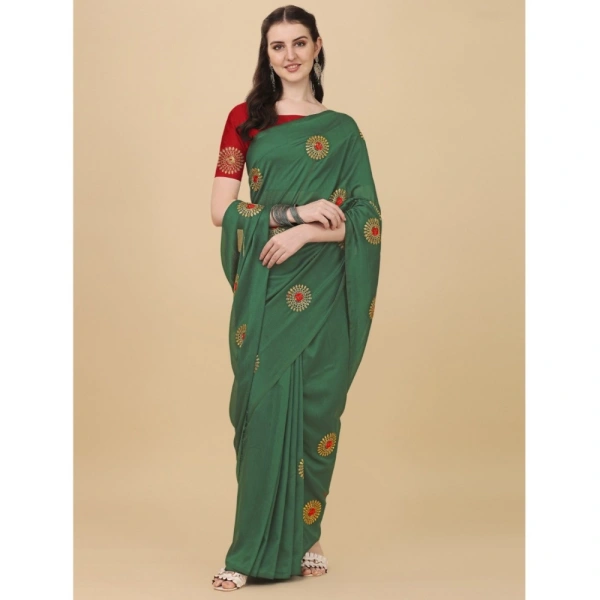 Women's Silk Blend Embroidered Saree With Unstitched Blouse 5.5Mtr (Light Green) - Light Green