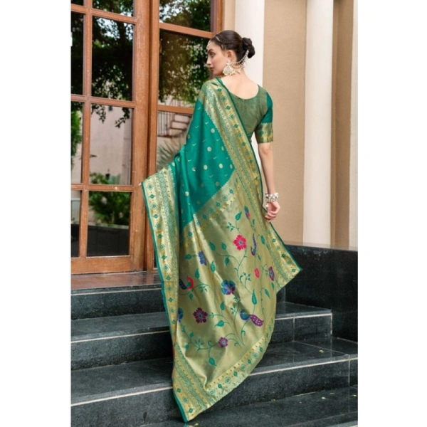 Women's Silk Blend Paithani Weaving Saree With Unstitched Blouse 5.5Mtr (Green)