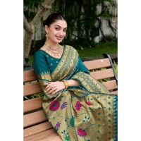 Women's Silk Blend Paithani Weaving Saree With Unstitched Blouse 5.5Mtr (Teal)