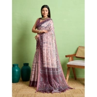 Women's Silk Blend Printed Saree With Unstitched Blouse 5.5Mtr (Grey)