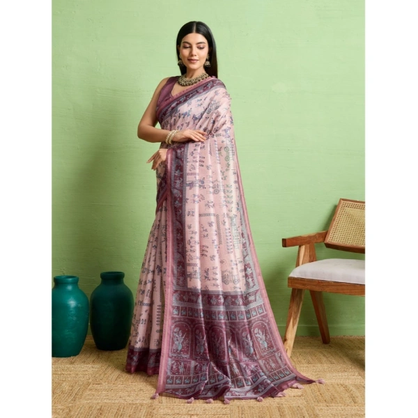 Women's Silk Blend Printed Saree With Unstitched Blouse 5.5Mtr (Grey)