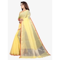 Women's Silk Blend Striped Saree With Unstitched Blouse 5.5Mtr (Yellow) - Yellow
