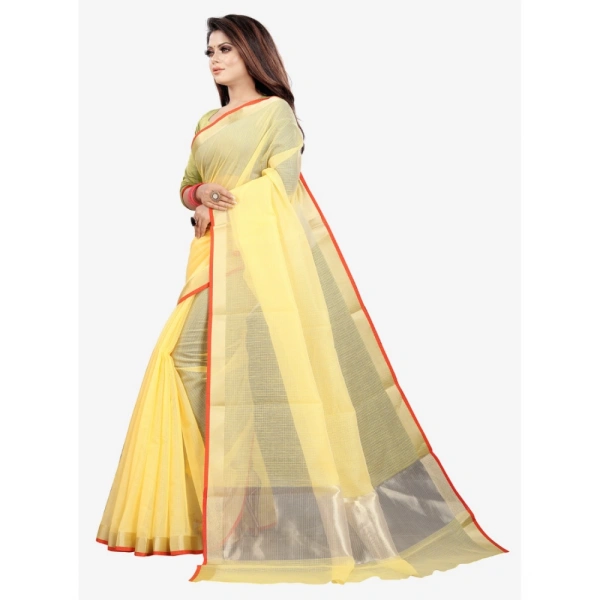 Women's Silk Blend Striped Saree With Unstitched Blouse 5.5Mtr (Yellow) - Yellow