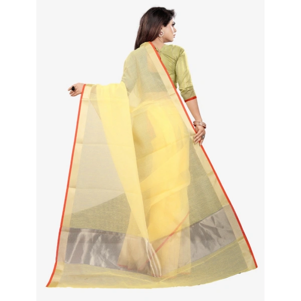 Women's Silk Blend Striped Saree With Unstitched Blouse 5.5Mtr (Yellow) - Yellow