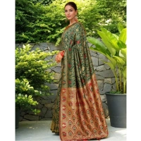 Women's Silk Blend Woven Paithani Saree With Unstitched Blouse 5.5Mtr (Green)