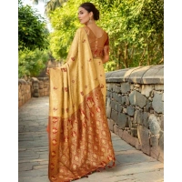 Women's Silk Blend Woven Paithani Saree With Unstitched Blouse 5.5Mtr (Beige)