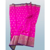 Women's Silk Blend Woven Saree With Unstitched Blouse 5.5Mtr (Pink) - Pink