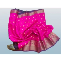 Women's Silk Blend Woven Saree With Unstitched Blouse 5.5Mtr (Pink) - Pink