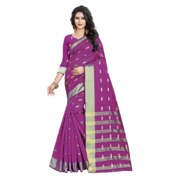 Women's Silk Blend Woven Saree With Unstitched Blouse 5.5Mtr (Pink) - Pink