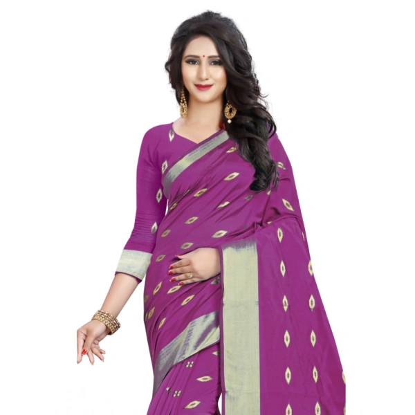 Women's Silk Blend Woven Saree With Unstitched Blouse 5.5Mtr (Pink) - Pink