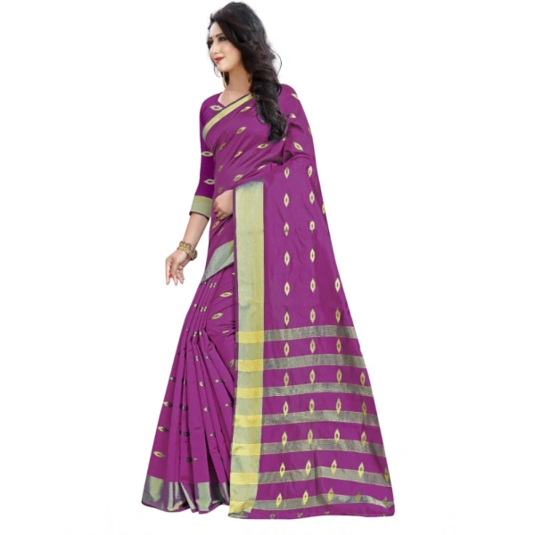 Women's Silk Blend Woven Saree With Unstitched Blouse 5.5Mtr (Pink) - Pink