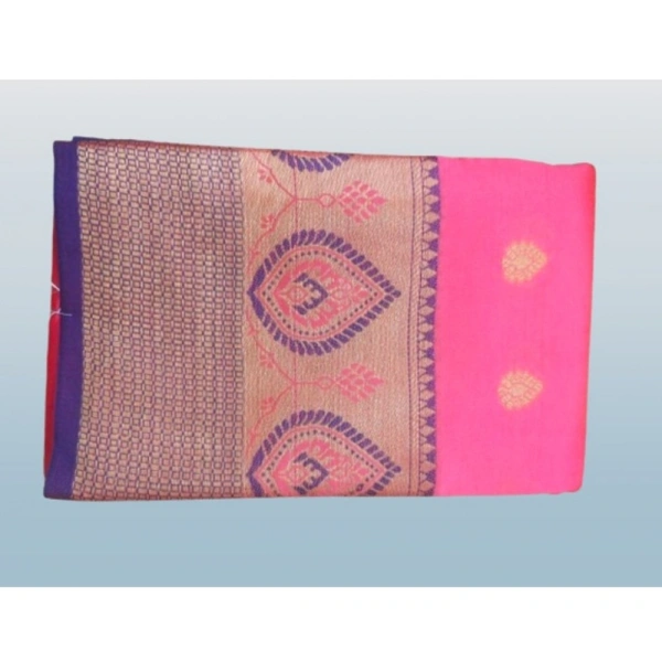 Women's Silk Blend Woven Saree With Unstitched Blouse 5.5Mtr (Pink) - Pink